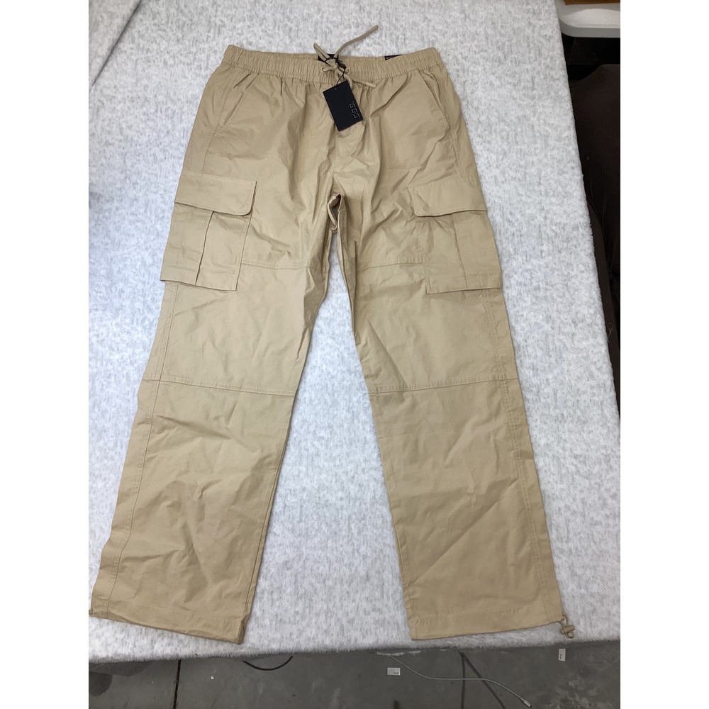 CSG Canyon Cargo Pants Mens Large Tan Khaki Elastic Waist Cotton Nylon 1805471